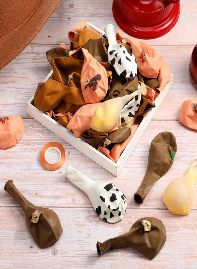 بالونات رعاة البقر الغربية من SilTriangle، 60 قطعة، مقاس 12 بوصة، زينة حفلات أعياد الميلاد الغربية، بالونات لاتكس بنية اللون، ذهبية اللون، مزينة بقصاصات ورقية، مثالية لحفلات استقبال المولود الجديد في الغرب الأمريكي. - Image 4